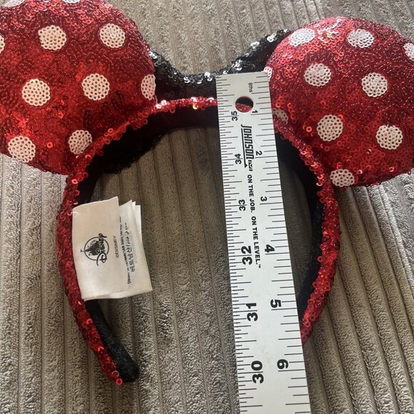Disney Park White Bow Red Polka Dot Minnie Mouse Ears Sequins Headband Kid Adult - Picture 4 of 7